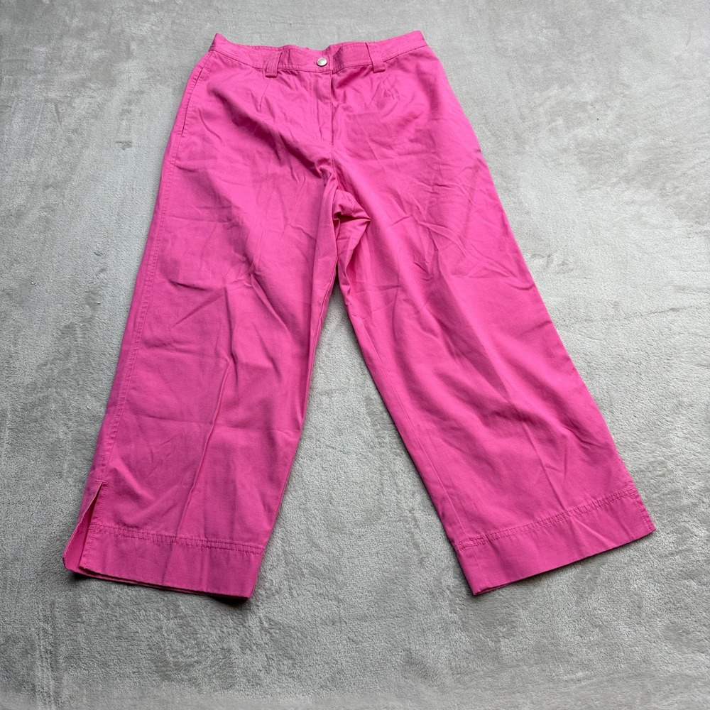 Vintage Pendleton‎ Cropped Wide Leg Pants Women 12 Pink Cotton Side Slit Casual